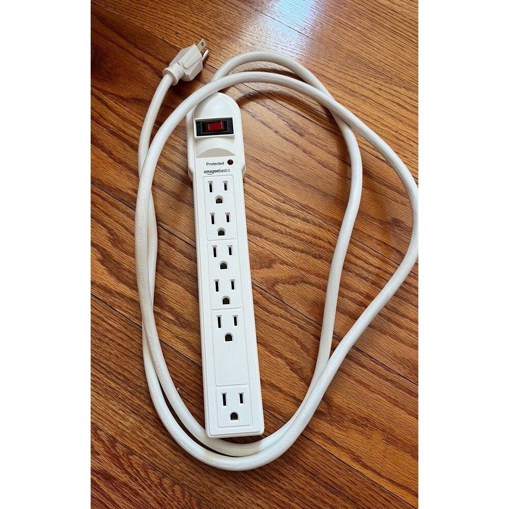 Amazon Basics Surge Protector Power Strip, 6-Outlet, 6ft Extension Cord, White
